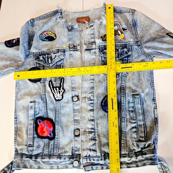 ASOS Retro Denim Jacket Patches Light Blue Space Theme Men's M 3643 - Picture 8 of 11